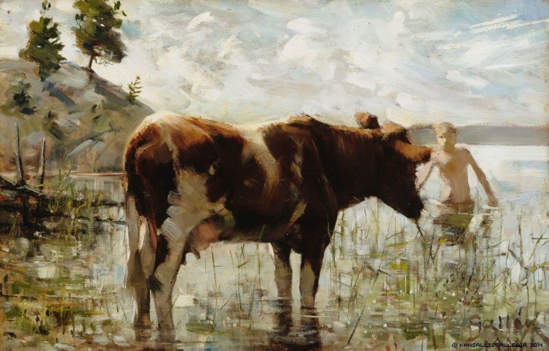 Lehma ja poika (cow and boy) Gallen kalle 1985